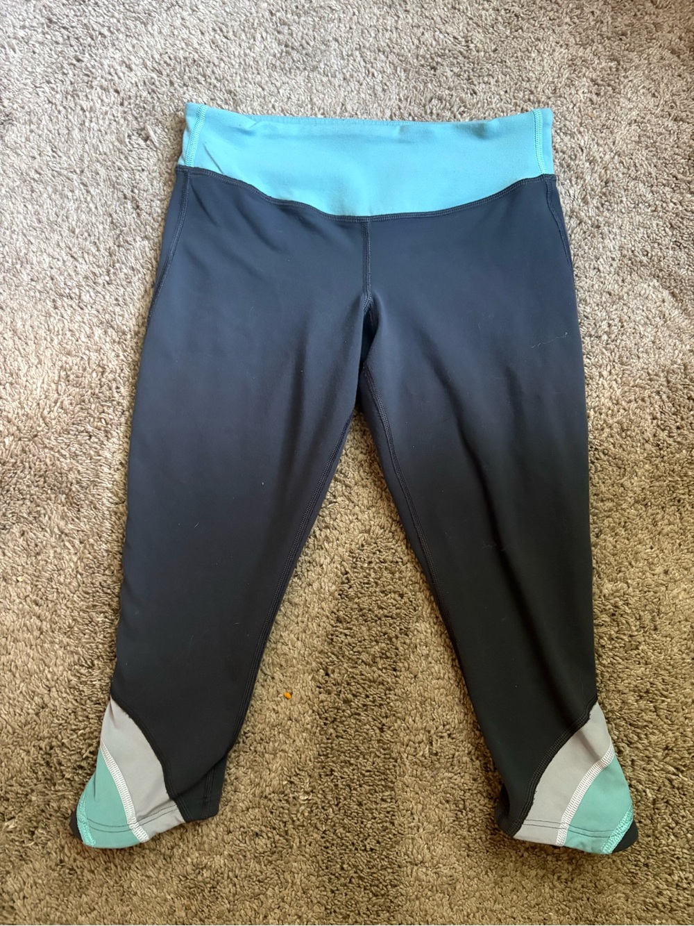 lululemon athletica Black Capri with Aqua Waistband and Aqua/Gray Trim
